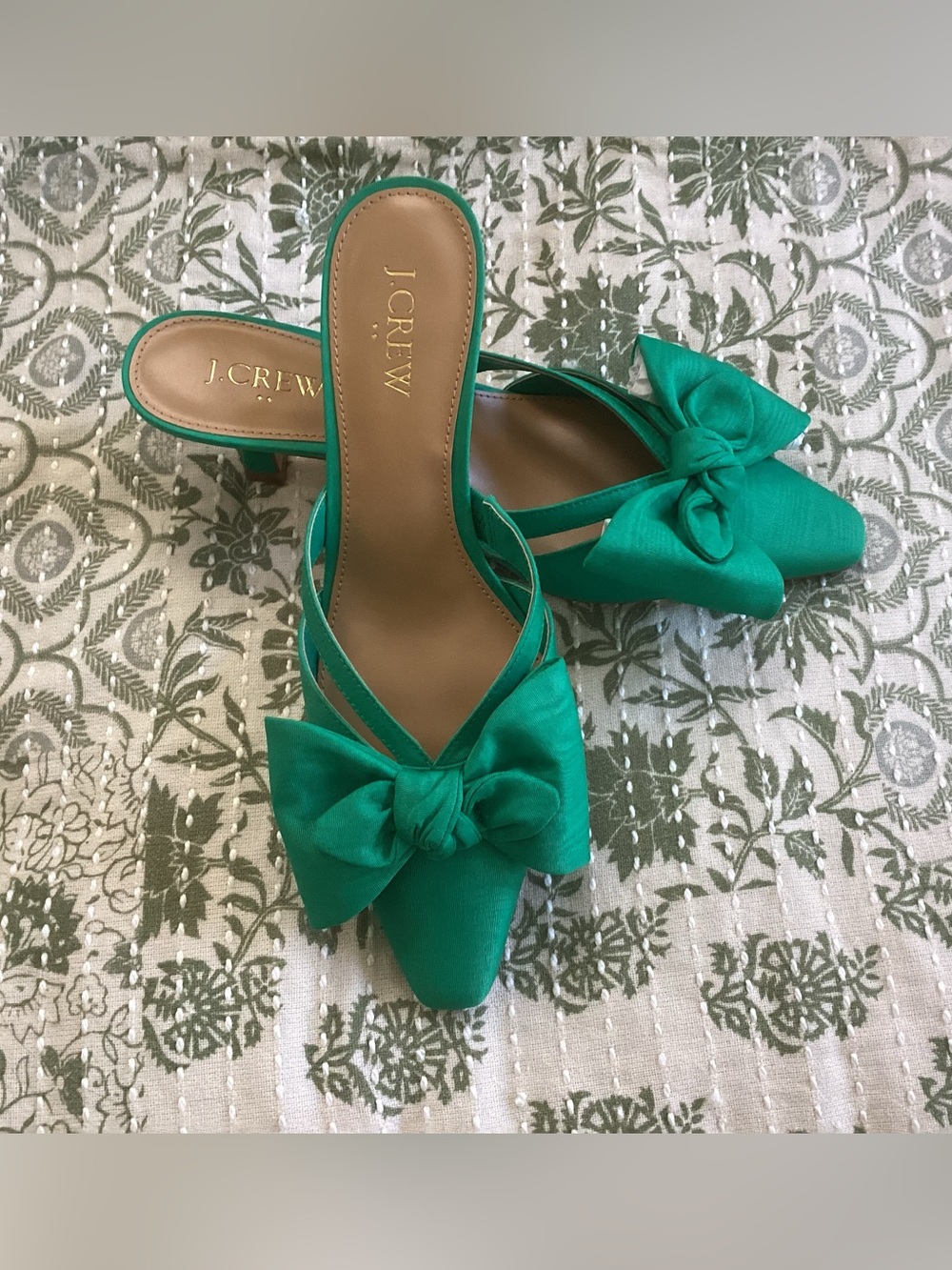J.Crew Emerald Bow Pointed-Toe Mules